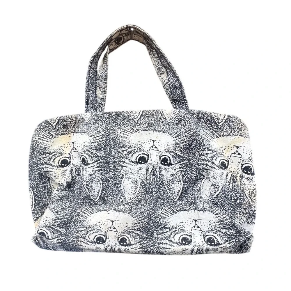 Vintage Cat Print Toiletry Bag Travel Organizer Makeup‎ Case Black White Canvas